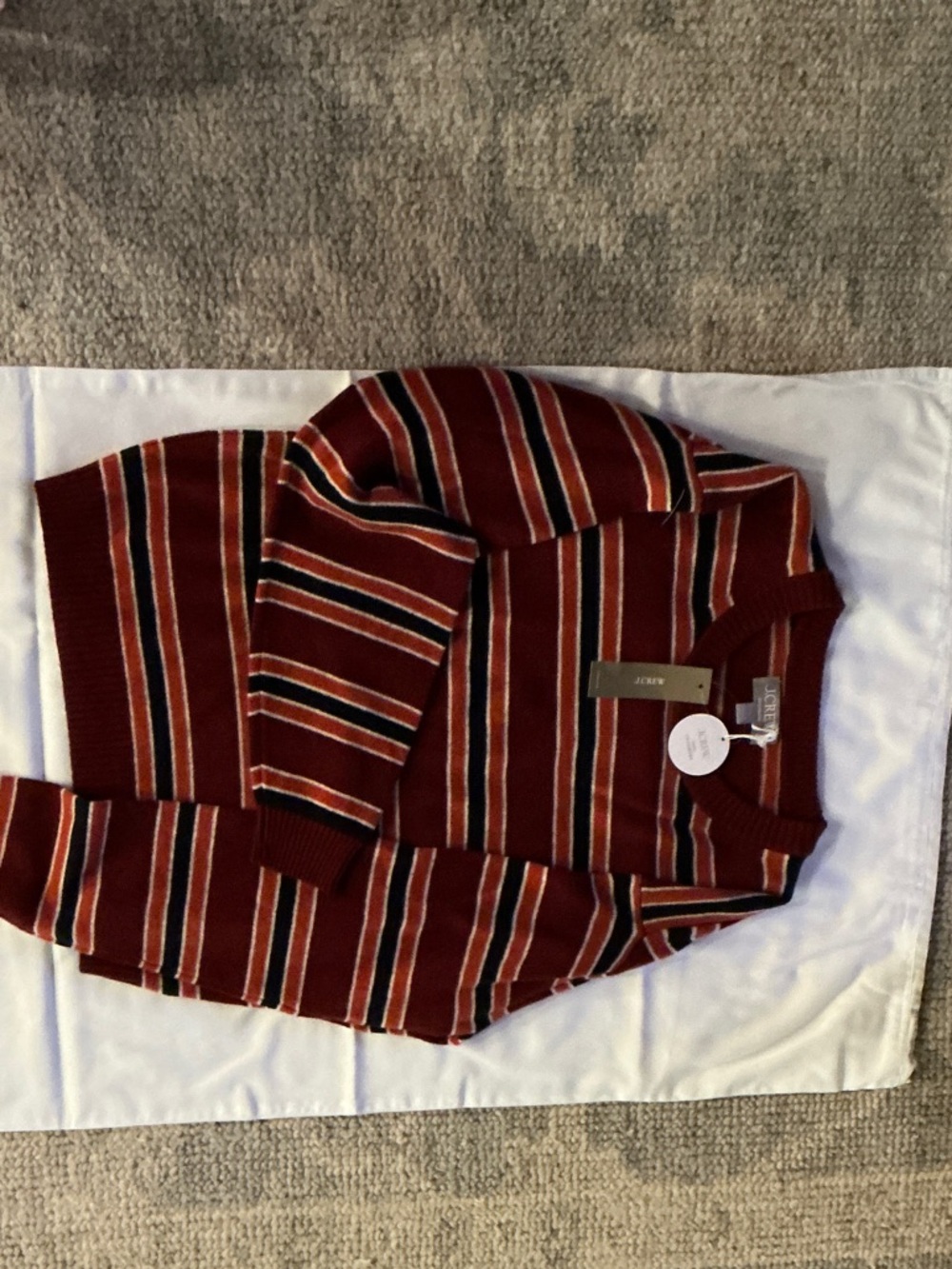 J. Crew Rust Red Multi-Stripe Crewneck Sweater